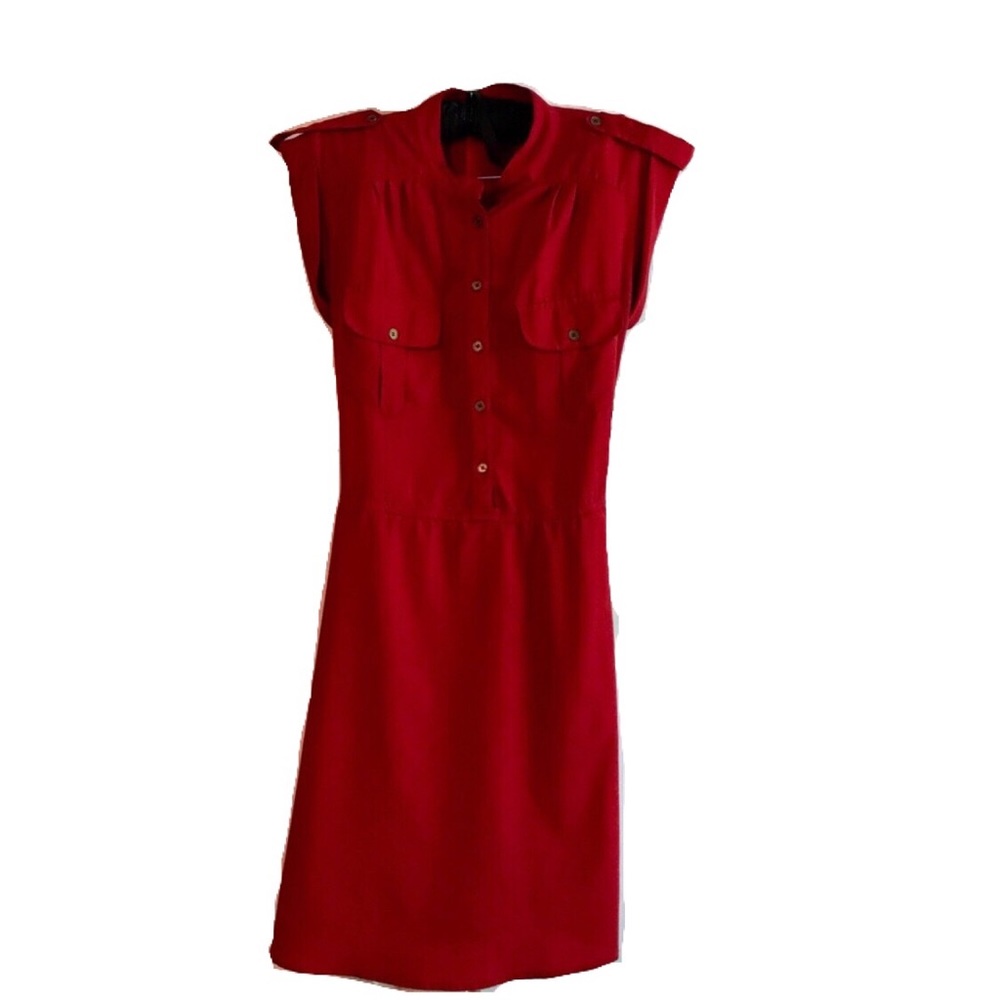 Red Shirt Dress Military Sleeves & Pockets